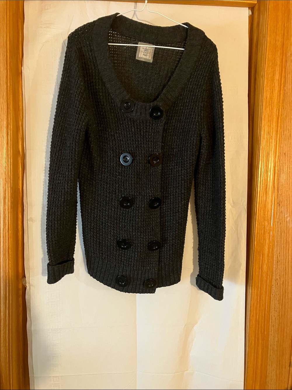 Old Navy Y2K Women’s L Dark Grey Waffle Knit Long Sleeve Snap Button Cardigan